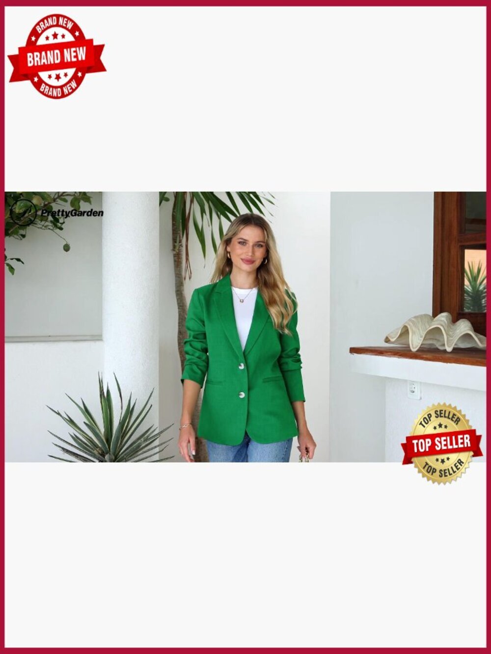 Women's Long Sleeve Notch Lapel Blazer with Pockets - Picture 7 of 7